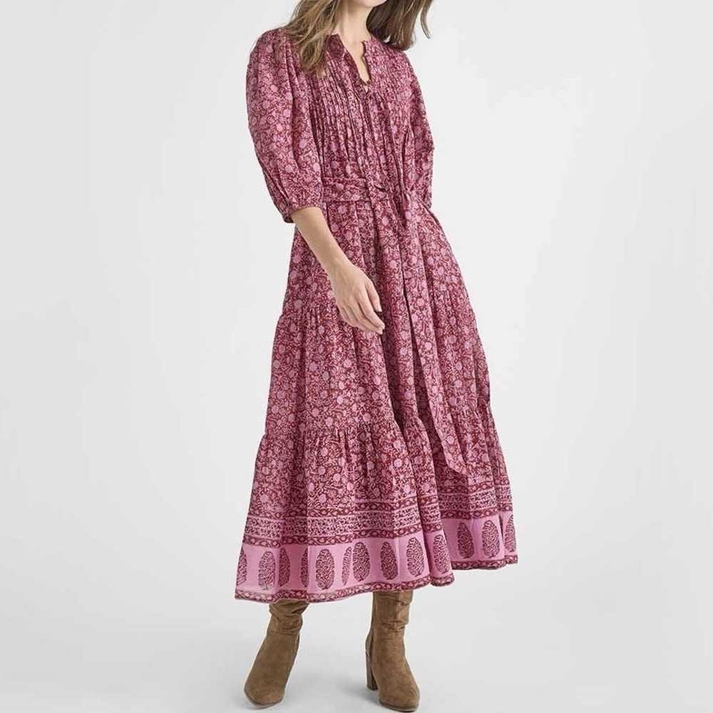 Pink Chicken Indira Cotton Dress In Burgundy Garden‎ Floral NWT Sz M